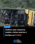 Um ônibus que transportava mais de 40 romeiros tombou e deixou dois mortos e vários feridos na CE-456, na localidade de Juá, zona rural de Canindé, no interior do Ceará, na manhã deste sábado (4).

Segundo o Corpo de Bombeiros, testemunhas informaram aos agentes que o veículo perdeu o controle, saiu da pista e tombou às margens da rodovia.

Com o impacto, vários passageiros, entre eles crianças, ficaram presos às ferragens. Algumas vítimas tiveram membros amputados.

Várias equipes do Corpo de Bombeiros de Canindé, Baturité e Quixadá atuam na ocorrência, resgatando os passageiros do ônibus.

“Neste momento, a ocorrência permanece em andamento e o número de vítimas, bem como o estado de saúde dos envolvidos, ainda está sendo apurado pelas equipes de resgate”, disse o Corpo de Bombeiros.

Equipes de socorro da região foram mobilizadas para a ocorrência. Os sobreviventes estão sendo levados ao Hospital Regional São Francisco, em Canindé.

2º acidente em menos de um mês
7 estudantes morrem e 30 feridos em acidente com ônibus em Tauá

Esse é o segundo acidente de ônibus com mortes no Ceará em menos de um mês. Em 15 de junho um ônibus que transportava um time de basquete tombou deixando sete atletas mortos e mais de 30 feridos na CE-187, na localidade de Santa Tereza, no município de Tauá.

As vítimas eram de Juazeiro do Norte e haviam participado de um torneio de basquete em Sobral, no qual foram campeões.

No trajeto de volta para Juazeiro o ônibus tombou. A dinâmica do acidente ainda não foi completamente esclarecida, no entanto, o motorista afirmou que perdeu o controle do ônibus após tentar desviar de um animal que teria aparecido na rodovia. Essa versão é investigada pela Polícia Civil. Fonte: g1
