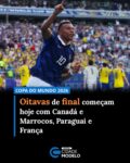 Começam neste sábado (4) os jogos das oitavas de final da Copa do Mundo 2026.

A primeira partida será entre Canadá e Marrocos. As equipes se enfrentam em Houston (EUA), às 14h (horário de Brasília). 

Mais tarde, às 18h, é a vez do confronto entre Paraguai e França, na Filadélfia. 

Os vencedores avançam para as quartas de final e os derrotados deixam a competição. Em caso de empate no tempo regulamentar, haverá prorrogação de 30 minutos e, se necessário, disputa por pênaltis.

No domingo (5) acontecem as disputas entre Brasil e Noruega, às 17h, em Nova York. Também jogam México e Inglaterra, na Cidade do México, às 21h. 

Os jogos das oitavas de final seguem até a próxima terça-feira (7). Na quinta-feira (9) começam as disputas pelas quartas de final. 

Jogos deste sábado, 4 de julho

14h – Canadá x Marrocos (Houston)
18h – Paraguai x França (Filadélfia)