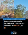 Uma pessoa morreu após uma colisão frontal entre um carro e um caminhão na BR-343, nas proximidades da entrada da Comunidade Lagoa, zona rural do município de Amarante, na madrugada desta sexta-feira (3). A vítima, que não teve a identidade divulgada, ficou presa às ferragens do carro.

Segundo o 18º Batalhão de Polícia Militar, outras duas pessoas que estavam no carro ficaram feridas, foram socorridas e levadas ao Hospital Regional de Amarante. O condutor do caminhão saiu ileso.

O carro seguia no sentido Floriano–Teresina, enquanto o caminhão trafegava no sentido oposto, quando a colisão colisão frontal.

O motorista do caminhão relatou ter tentado desviar de um animal que estava na pista, de acordo com informações preliminares colhidas pela polícia no local. A Perícia Criminal deve apurar o relato e confirmar as circunstâncias do acidentes.

A Polícia Rodoviária Federal, o Serviço de Atendimento Móvel de Urgência (Samu), o Corpo de Bombeiros Militar e o Instituto Médico Legal (IML) também estiveram no local para atendimento. Fonte: g1/PI