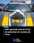 A Polícia Rodoviária Federal (PRF) apreendeu aproximadamente 10,5 quilos de pasta base de cocaína e prendeu um homem de 37 anos durante uma abordagem realizada na tarde desta quarta-feira (26), no município de Picos, no Sul do Piauí. A ocorrência foi registrada por volta das 12h55, no km 310 da BR-316, quando os policiais abordaram um veículo Chevrolet Onix, de cor prata, conduzido pelo suspeito.

Segundo a PRF, durante a abordagem, os agentes determinaram que o motorista desembarcasse do veículo. Inicialmente, ele não obedeceu à ordem, que precisou ser repetida várias vezes.

Após deixar o carro, o homem chegou a fazer menção de colocar as mãos sobre a cabeça, conforme havia sido orientado pelos policiais, mas desistiu e fugiu a pé, abandonando o veículo na pista de rolamento da via marginal.

O suspeito foi alcançado cerca de 300 metros depois. Conforme a PRF, ele resistiu à abordagem e precisou ser imobilizado pela equipe.

Durante a ocorrência, ao ser questionado sobre o motivo da fuga, o homem confessou que transportava drogas no interior do veículo.

Na vistoria, os policiais encontraram 10 tabletes de substância análoga à pasta base de cocaína, com peso aproximado de 10,50 kg, além de uma balança de precisão.

Ainda de acordo com a PRF, o detido informou que faria a entrega do entorpecente no próprio município de Picos.

Diante dos fatos, o homem recebeu voz de prisão e teve seus direitos constitucionais assegurados.

O preso, a droga apreendida, um aparelho celular, uma balança de precisão e o veículo foram encaminhados à Delegacia de Polícia Civil de Picos, onde foram realizados os procedimentos de polícia judiciária cabíveis.

A ocorrência deverá ser investigada para identificar a origem do entorpecente e possíveis envolvidos no transporte e na distribuição da droga.