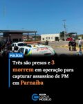 Desde o assassinato do sargento José Arnobio Farias Cardoso, da Polícia Militar do Piauí, as forças de segurança estão mobilizadas para localizar e prender o principal suspeito, Lucas da Silva Oliveira. O crime ocorreu no início da tarde desta sexta-feira (14). Até a manhã deste sábado (15), três pessoas haviam sido presas e outras três morreram em confrontos.

Ontem à noite, foi estourada uma das principais bocas de Luís Correia, onde tem o braço forte do grupo, que é a Carol. Na ocasião, ela foi presa com uma grande quantidade de drogas, e dois indivíduos foram abatidos no local, com armas longas, junto com material apreendido. E continuam as buscas. Ao todo, são, até agora, três presos e três mortos, explicou o major Galeno, comandante do 27º Batalhão de Polícia Militar. 

ENTENDA: 
O sargento José Arnobio foi assassinado após ser agredido e baleado cerca de quatro vezes por  Lucas da Silva Oliveira. O crime foi registrado por câmeras de monitoramento no início da tarde desta sexta-feira (14). 

Segundo o 27º Batalhão de Polícia Militar, as equipes estavam à procura de Lucas – que já possui um vasto histórico criminal e envolvimento com uma facção criminosa. No entanto, ele consegiu fugir de um cerco, ocasião em que foi perseguido por José Arnobio, que estava sem farda e no próprio carro.

O PM, que conduzia um carro branco, atinge Lucas e sua companheira, que trafegavam em uma motocicleta. Com o impacto, os dois caem no chão. Em seguida, o piloto (Lucas) parte para cima do PM e inicia as agressões com um capacete e socos. Em seguida, ele saca uma arma e abre fogo. Após o crime, o casal fugiu com a arma do PM. Fonte: Meio News