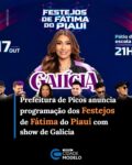 A Prefeitura de Picos, através da SECULT (Secretaria Municipal de Cultura), anunciou a realização de mais uma edição do tradicional Festejo do Povoado Fátima do Piauí.

Este ano o evento acontecerá no dia 17 de outubro, a partir das 21h00, e contará com um leque diversificado de atrações.

O Festejo de Fátima do Piauí será realizado no Pátio da Escola, espaço preparado para acolher moradores e visitantes.

A atração principal do evento será a apresentação da cantora, Galícia.

Além de Galícia, a administração “Reconstruindo Nosso Futuro”, do prefeito, Dr. Pablo Santos (MDB), que faz questão de valorizar a classe artística da terra, garantiu espaço para diversos nomes da música regional e local.

O palco dos festejos contará também com os shows de Cumpade Marins, Chico Poeta, Vanderley Soares, Fafá Santana, Fernando Leal e Leozinho Cantor.