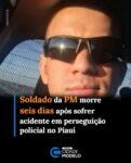 O soldado da Polícia Militar do Piauí (PMPI) Thercio Ewerlon Almendra da Silva morreu nesta quinta-feira (22), em um hospital de Floriano, no Sul do estado. O policial estava internado havia seis dias após sofrer um grave acidente de motocicleta durante uma perseguição policial no município de Baixa Grande do Ribeiro, também na região sul do Estado.

As informações são de que Thercio realizava uma ronda policial quando iniciou uma perseguição. Durante a ocorrência, a motocicleta conduzida pelo militar acabou colidindo com um carro. Com a força do impacto, o policial chegou a ser arremessado do veículo e sofreu ferimentos graves. O Serviço de Atendimento Móvel de Urgência (Samu) foi acionado e prestou os primeiros socorros ao militar.

Em seguida, ele foi encaminhado para uma unidade de saúde, sendo, depois, transferido para um hospital em Floriano. O soldado permaneceu internado na Unidade de Terapia Intensiva (UTI) até ontem quando não resistiu aos ferimentos e morreu.

Em nota, a Polícia Militar do Piauí lamentou a morte do soldado e manifestou solidariedade aos familiares, amigos e integrantes da corporação. Fonte: Portal O Dia