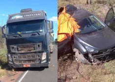 Homem e sobrinha morrem após carro colidir contra carreta na BR-135