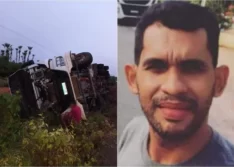 Caminhão tomba e motorista morre ao ser sacado da cabine no Piauí