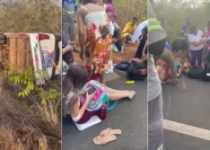 Ônibus levando pacientes de hemodiálise colide com carreta e tomba na BR-343, no Piauí