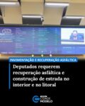 Durante a sessão plenária da Assembleia Legislativa do Piauí (Alepi) desta segunda-feira (11), foram lidos três requerimentos solicitando pavimentação e recuperação asfáltica. O primeiro deles, de autoria da deputada Gracinha Mão Santa (MDB), pede a construção de estrada entre a BR-402 e a PI-116, passando pelos povoados Boa Esperança, Jabuti, Curral Velho, Bezerro Morto e Carnaubal, no município de Luís Correia.

Já o deputado Dr. Gil Carlos (PT) requereu a recuperação asfáltica da estrada que interliga os municípios de Simplício Mendes, São João do Piauí e São Raimundo Nonato (BR-020).

Na ocasião, o deputado Ziza Carvalho (MDB) subscreveu o requerimento. “A BR-020 realmente está em situação horrível de trafegabilidade. Estive semana passada com o superintendente do Departamento Nacional de Infraestrutura de Transportes (DNIT), José Ribamar Bastos, solicitando a melhoria desse trecho. Ele disse que logo estará concluindo”, afirmou o deputado. Fonte: Ascom Alepi