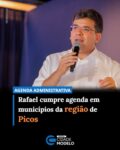 O governador do Piauí, Rafael Fonteles, cumpre nesta sexta-feira (14) uma agenda administrativa em municípios da região de Picos. Ao longo do dia, o chefe do Executivo estadual realizará visitas técnicas a obras de infraestrutura e acompanhará a reforma de um estádio de futebol.

A programação começa pela manhã, no município de Curral Novo do Piauí, onde Rafael Fonteles estará às 9h para uma visita técnica a uma obra de pavimentação asfáltica executada pelo Instituto de Desenvolvimento do Piauí (IDEPI).

Às 11h, o governador segue para Caridade do Piauí, onde visitará uma obra de pavimentação asfáltica vinculada à Secretaria dos Transportes do Piauí (SETRANS).

Na sequência, a agenda prevê a passagem por Simões, às 13h, para uma nova visita técnica a uma obra de pavimentação asfáltica executada pela SETRANS.

Já às 15h50, Rafael Fonteles estará em Marcolândia, onde acompanhará outra obra de pavimentação asfáltica sob responsabilidade do IDEPI.

Encerrando a agenda na região, às 18h, o governador visitará o município de Francisco Macedo para acompanhar a obra de reforma do Estádio de Futebol Pedro João Delfino, também executada pelo IDEPI.

Confira a agenda
9h – Curral Novo do Piauí: visita técnica a obra de pavimentação asfáltica (IDEPI);
11h – Caridade do Piauí: visita técnica a obra de pavimentação asfáltica (SETRANS);
13h – Simões: visita técnica a obra de pavimentação asfáltica (SETRANS);
15h50 – Marcolândia: visita técnica a obra de pavimentação asfáltica (IDEPI);
18h – Francisco Macedo: visita técnica à obra de reforma do Estádio Pedro João Delfino (IDEPI).
A agenda concentra ações voltadas principalmente à melhoria da infraestrutura viária e esportiva dos municípios do interior do Piauí. Fonte: Webpiauí