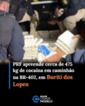 A Polícia Rodoviária Federal (PRF) apreendeu, na noite desta quinta-feira (27), aproximadamente 475 kg de cloridrato de cocaína durante uma fiscalização de trânsito na BR-402, em Buriti dos Lopes (PI). Um homem de 51 anos foi preso em flagrante pelo crime de tráfico de drogas.

Uma equipe da PRF realizava patrulhamento no km 1 da rodovia quando abordou um caminhão VW/24.250 que apresentava irregularidades nos equipamentos obrigatórios, como faróis em cor azul e uma lanterna traseira queimada. Em razão das condições do local, o veículo foi conduzido até a Unidade Operacional da PRF em Parnaíba para a continuidade da fiscalização.

Durante os procedimentos, os policiais observaram que o condutor demonstrava nervosismo excessivo. Além disso, foi percebido forte odor característico de entorpecente proveniente da carroceria do caminhão, que estava coberta por uma lona.

Na fiscalização da carga, os policiais encontraram sete fardos contendo diversos tabletes de uma substância em pó de coloração branca. O teste preliminar reagiu positivamente para cloridrato de cocaína.

Após a contagem do material, foram apreendidos 440 tabletes, totalizando aproximadamente 475 kg da droga.

O motorista foi preso em flagrante pelo crime de tráfico de drogas, previsto no artigo 33 da Lei nº 11.343/2006.

O homem, o caminhão e a droga apreendida foram encaminhados à Central de Flagrantes de Parnaíba (PI), onde foram apresentados à Polícia Judiciária para a adoção das medidas cabíveis. Fonte: PRF