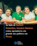 Cerca de 10 mil pessoas participaram do ato político do Time do Povo, em Picos, que reuniu moradores do município e de cidades da região, na noite desta sexta-feira (4). Entre os nomes presentes esteve Anyara Santos, candidata a deputada estadual pelo MDB, que participou da mobilização ao lado do prefeito Pablo Santos e recebeu o apoio do governador e candidato à reeleição pelo PT, Rafael Fonteles.

Durante o evento, Rafael Fonteles reforçou a candidatura de Anyara Santos e destacou a importância de contar com mais uma representante de Picos na Assembleia Legislativa. O governador apresentou a candidata como uma mulher que poderá trabalhar pelas demandas do município e da região, caso seja eleita.

Anyara Santos afirmou que sua candidatura nasce com o compromisso de atuar pelo desenvolvimento de Picos e de outras regiões do estado. “Estar aqui ao lado do nosso prefeito, Pablo Santos, recebendo o nosso governador Rafael Fonteles e tantas lideranças, reforça que temos um único objetivo, trabalhar pelo bem-estar e pelo crescimento do nosso município e de todo o Piauí. O que vocês podem esperar dessa candidata é uma mulher que trabalha, se empenha e se dedica para realmente ver a transformação acontecer”, declarou a candidata.

Anyara vem apresentando sua candidatura com propostas voltadas a áreas como políticas para mulheres, saúde mental e primeira infância. 

Em seu discurso, Rafael Fonteles citou os investimentos realizados em Picos e para a economia, apresentou metas como a geração de 100 mil oportunidades de trabalho e emprego e o aumento de pelo menos 50% da renda média das famílias, além da ampliação do crédito produtivo.