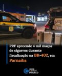 A Polícia Rodoviária Federal (PRF) apreendeu 4 mil maços de cigarros na tarde de quarta-feira (14), durante uma fiscalização realizada na BR-402, no município de Parnaíba, no litoral do Piauí. A ocorrência foi registrada durante uma ação de patrulhamento tático voltada ao enfrentamento de práticas criminosas nas rodovias federais.

Durante a fiscalização, a equipe da PRF identificou o transporte de uma carga de cigarros sem comprovação de origem lícita e sem documentação fiscal. Ao todo, foram contabilizadas oito caixas, cada uma contendo 50 pacotes de cigarros, com dez maços por pacote, totalizando 4 mil maços.

Questionado pelos policiais, o condutor informou que transportava mercadorias destinadas ao abastecimento de uma mercearia e declarou ter adquirido os cigarros no Ceará.

Diante da ausência de documentação que comprovasse a regularidade da mercadoria, a equipe realizou os procedimentos cabíveis e encaminhou o condutor, o veículo e a carga apreendida à Delegacia de Polícia Federal em Parnaíba. Fonte: PRF