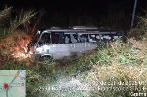 Capotamento de micro-ônibus deixa três mortos e 14 feridos no interior de SP